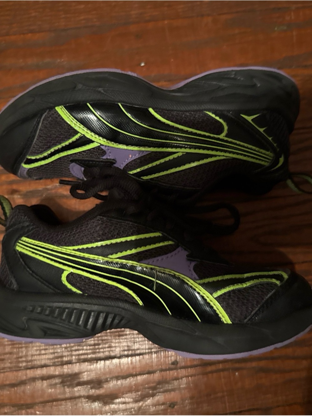Puma Kids Black and Purple Sneakers with Lime Green Accents